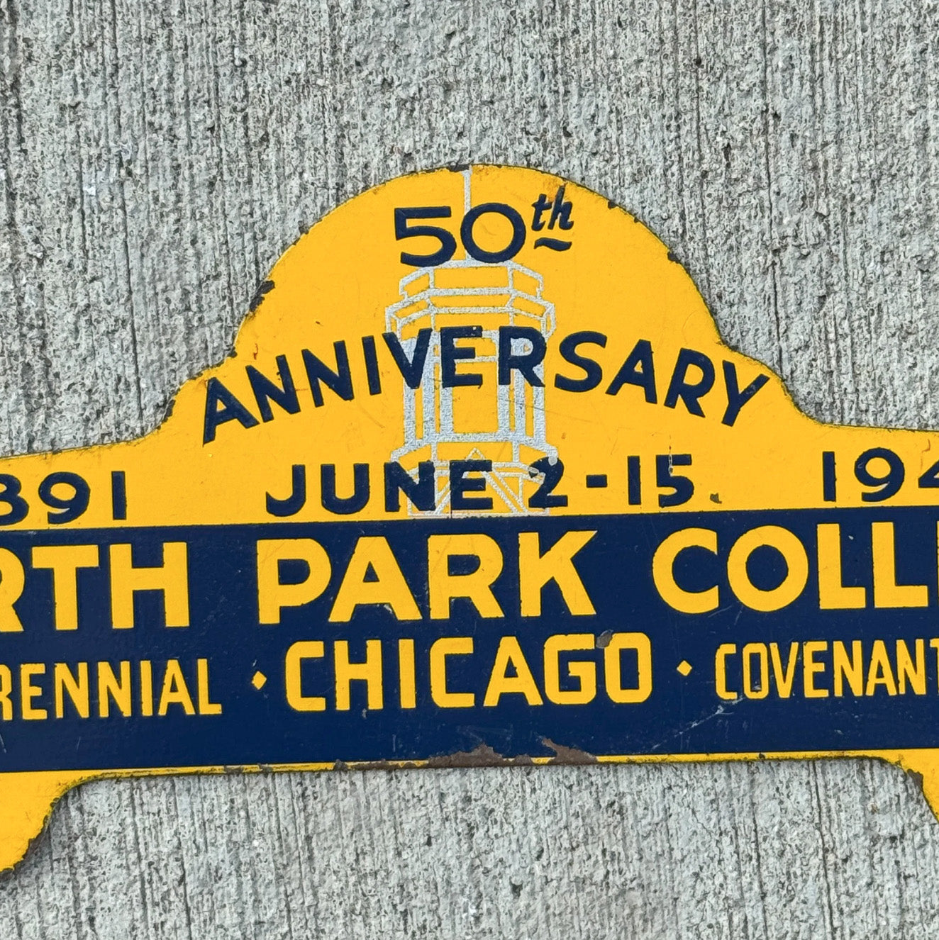1941 North Park College Chicago Illinois License Plate Topper Auto Tag University Auto