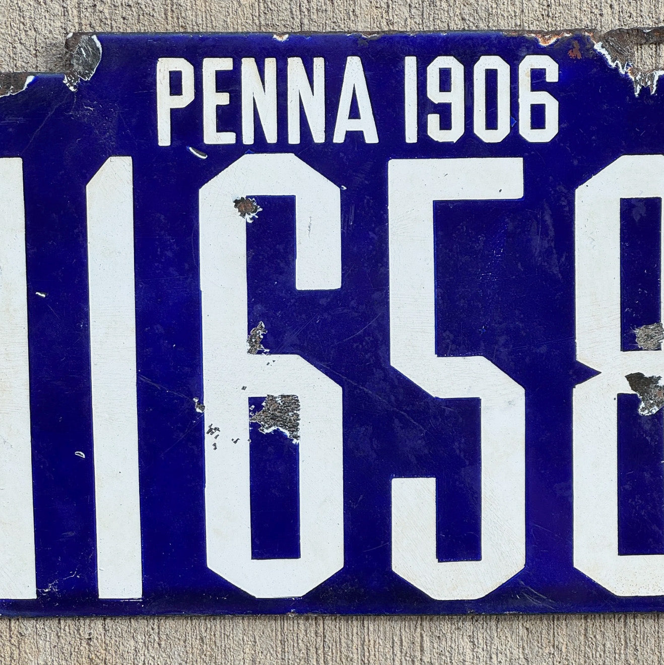 1906 Pennsylvania Porcelain License Plate Auto Tag First Issue 11658