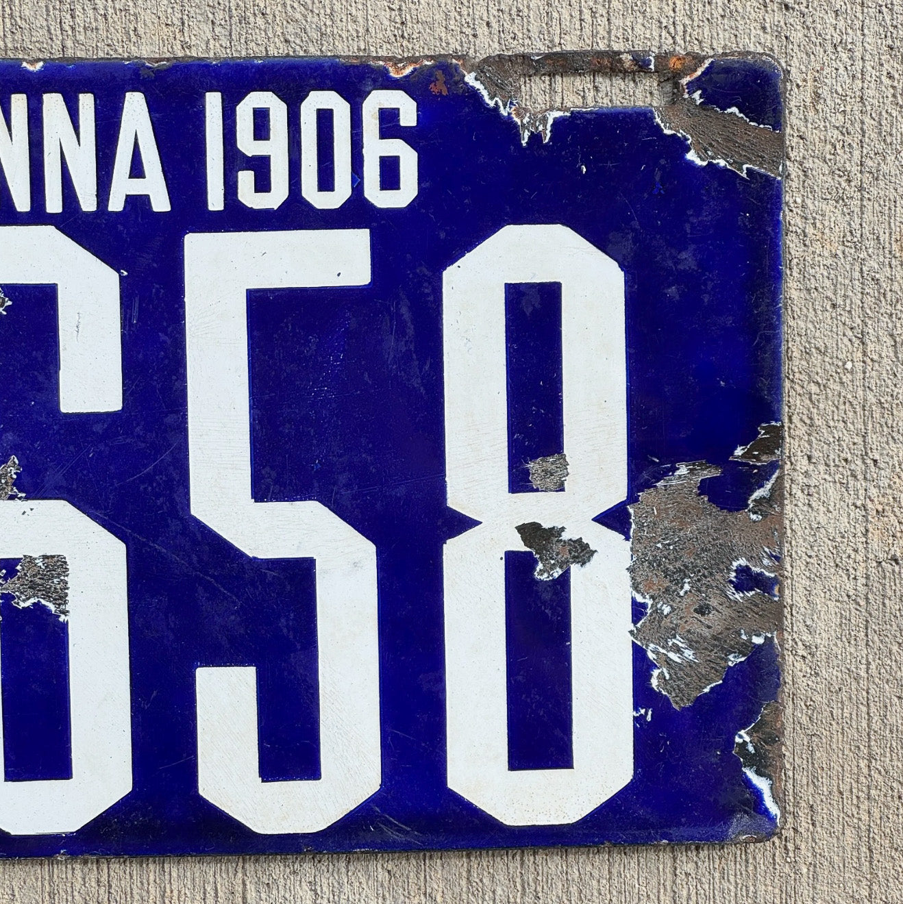 1906 Pennsylvania Porcelain License Plate Auto Tag First Issue 11658