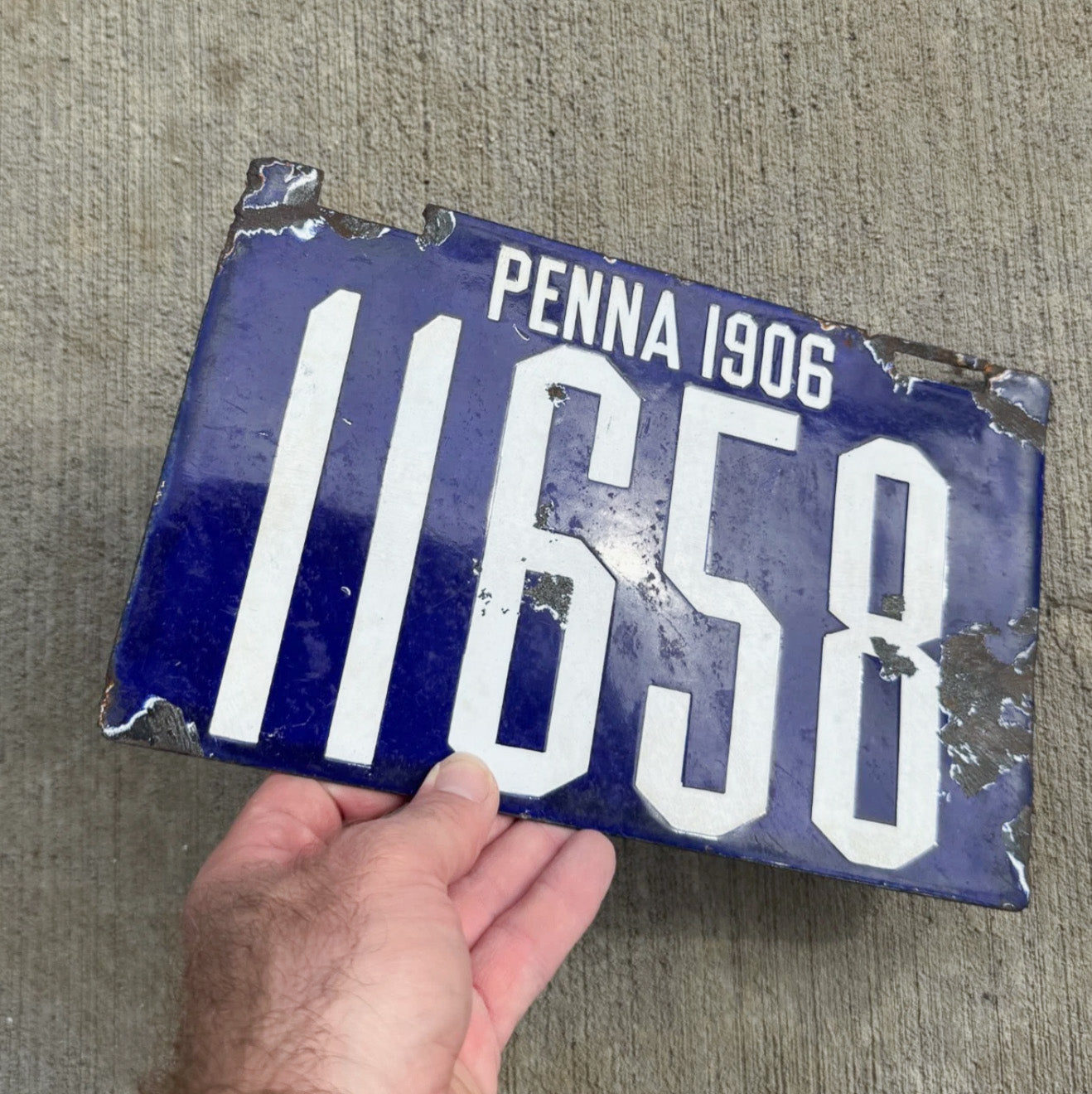 1906 Pennsylvania Porcelain License Plate Auto Tag First Issue 11658