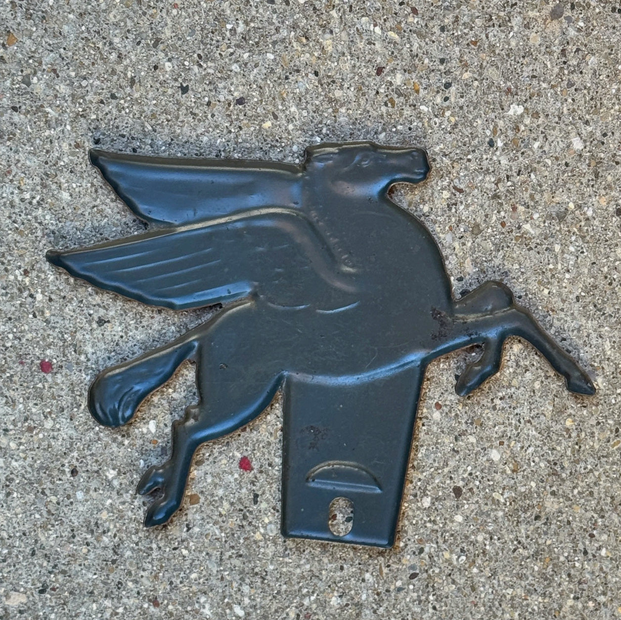 1950 Era Mobil Pegasus License Plate Topper Auto Peggy Gas and Oil Collectible Garage