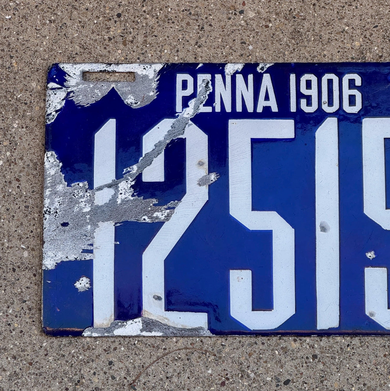 1906 Pennsylvania Porcelain License Plate Auto Tag 1 Vintage Garage First Issue 12515