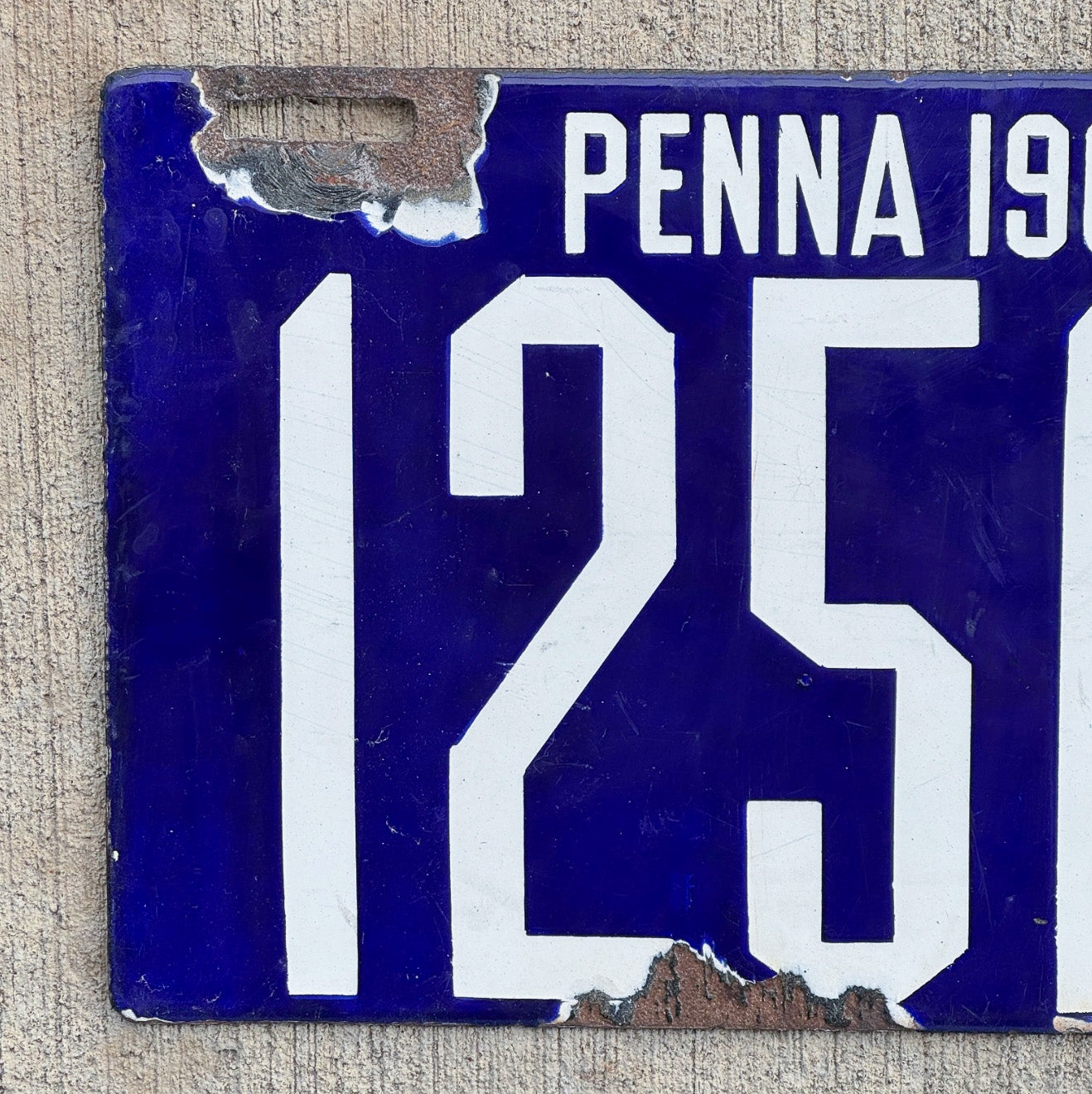 1906 Pennsylvania Porcelain License Plate Auto Tag 2 Vintage Garage First Issue 12515