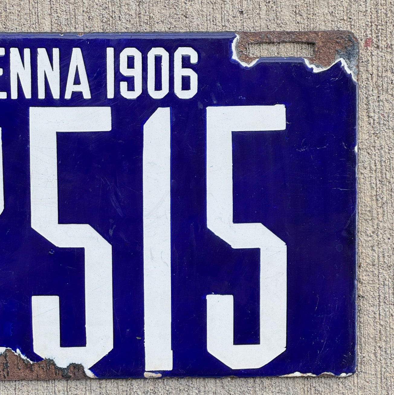 1906 Pennsylvania Porcelain License Plate Auto Tag 2 Vintage Garage First Issue 12515