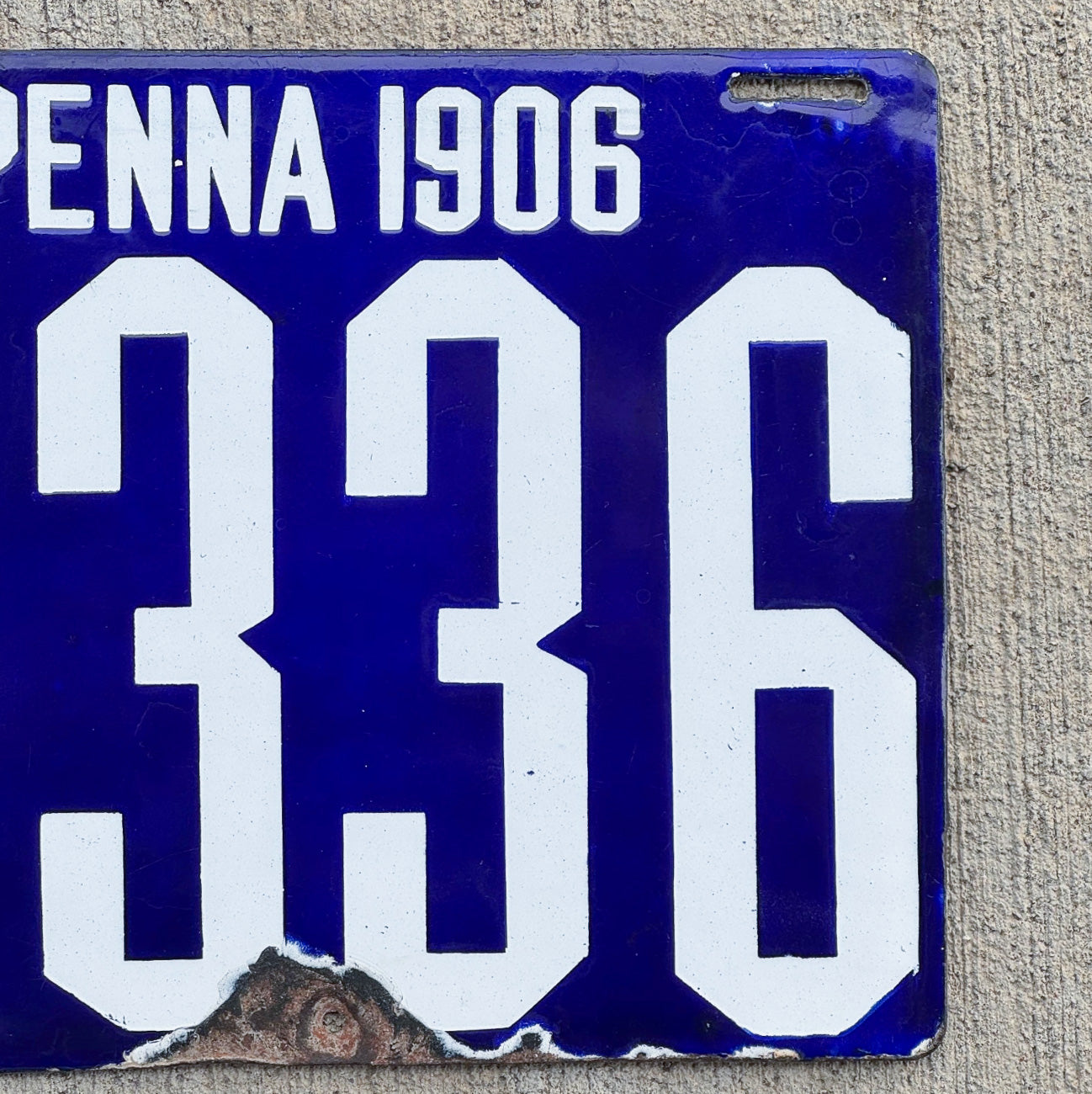 1906 Pennsylvania Porcelain License Plate Auto Tag 1 First Issue 5336