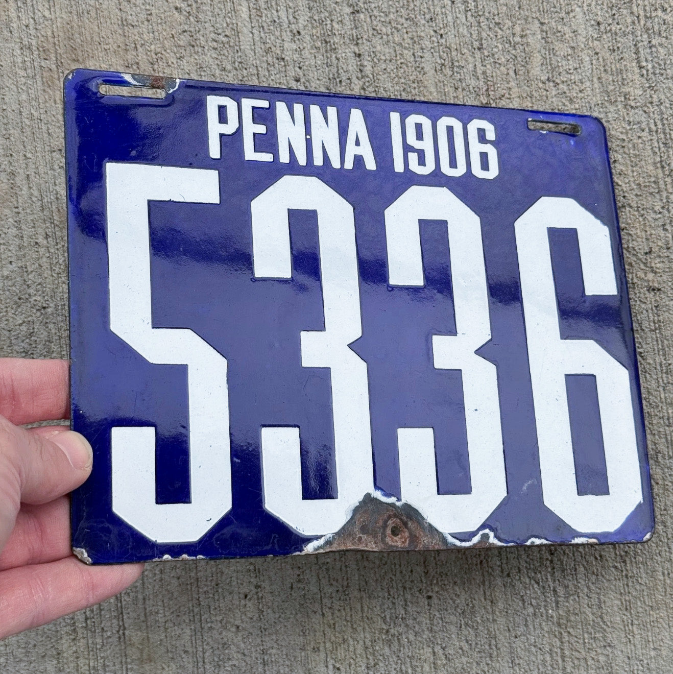 1906 Pennsylvania Porcelain License Plate Auto Tag 1 First Issue 5336
