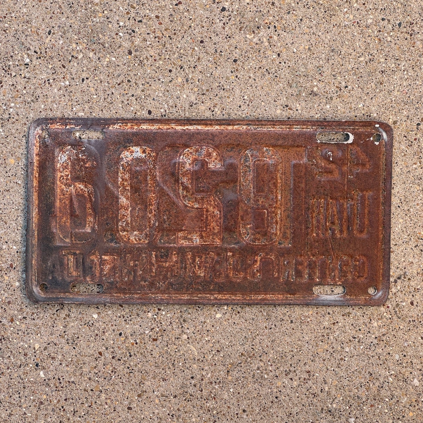 1942 Utah License Plate Auto Tag Overstamp Reused 1941 WWII T 6224
