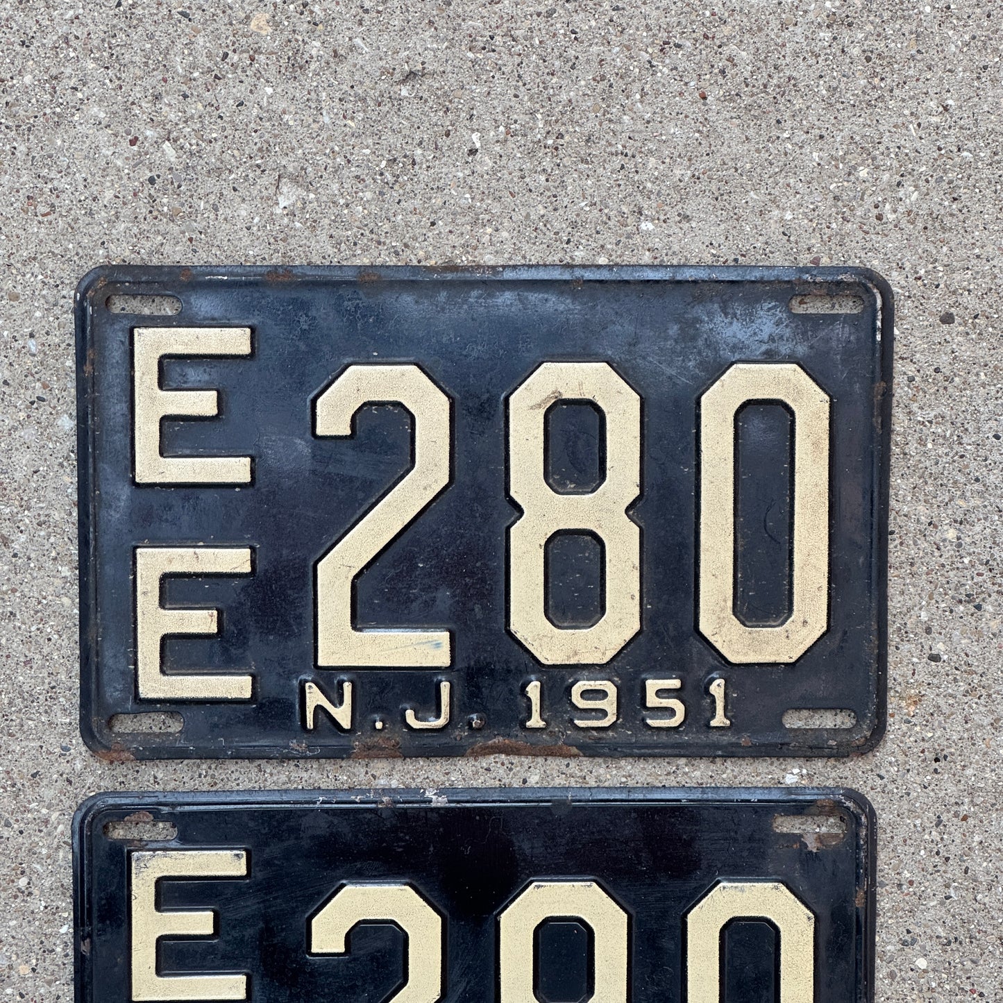 1951 New Jersey License Plate Pair Auto Tag EE 280