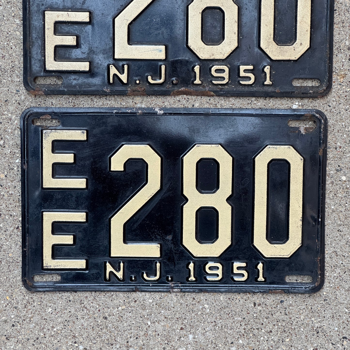 1951 New Jersey License Plate Pair Auto Tag EE 280