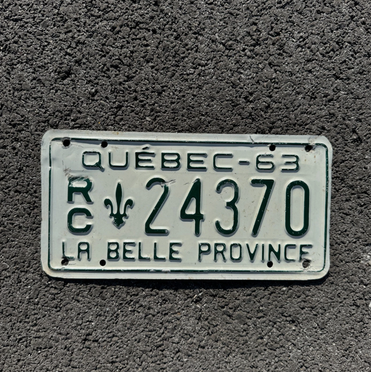 1963 Quebec Farm Trailer License Plate Auto Tag Canada RC 24370