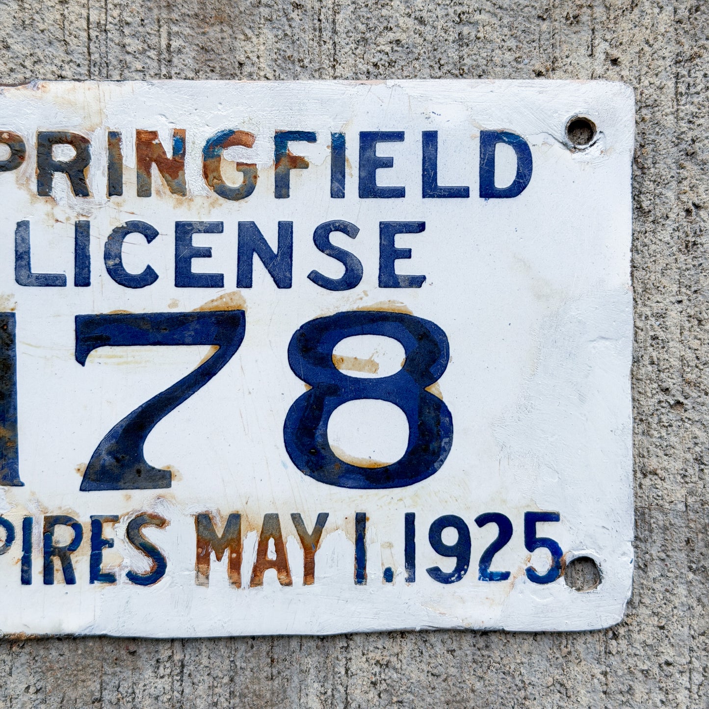 1925 Springfield Massachusetts Porcelain City License Plate Auto Tag High Quality 178