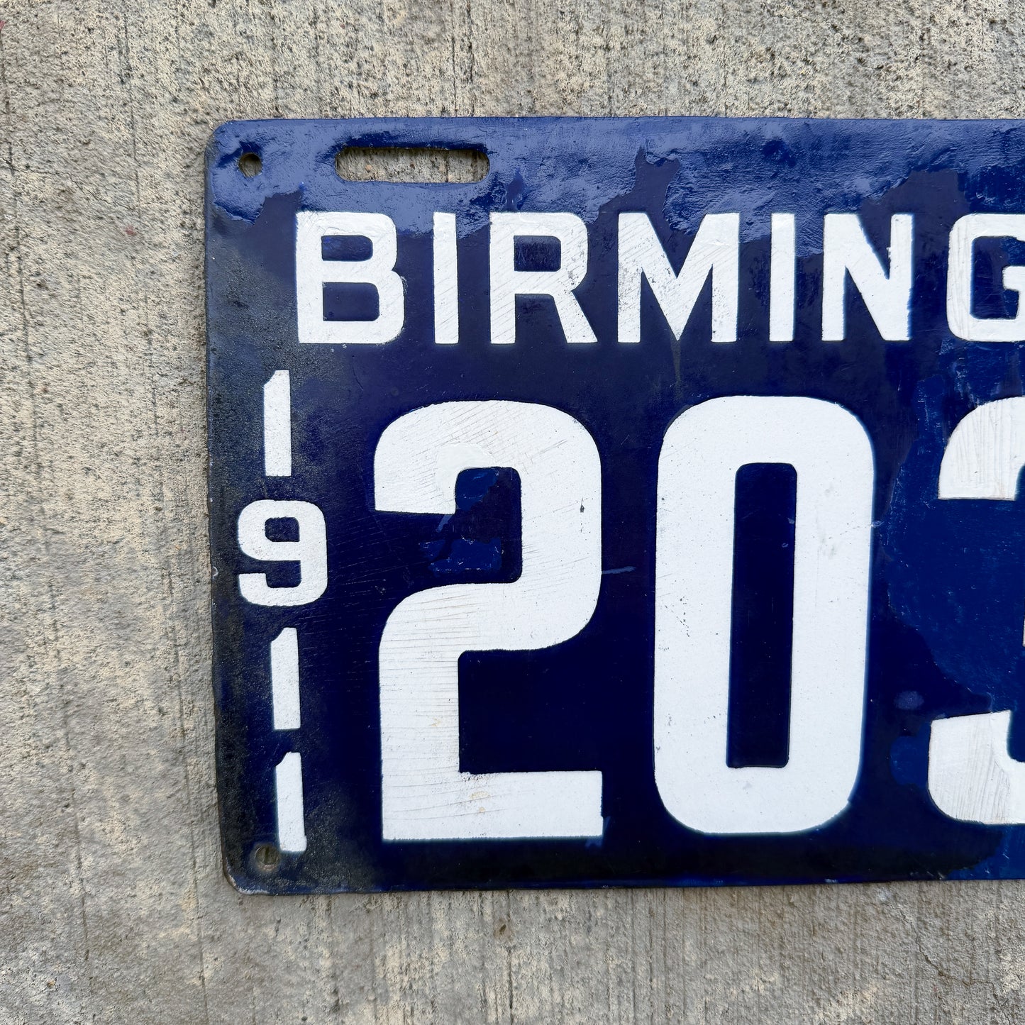 1911 Birmingham Alabama Porcelain License Plate City Auto Tag 2031
