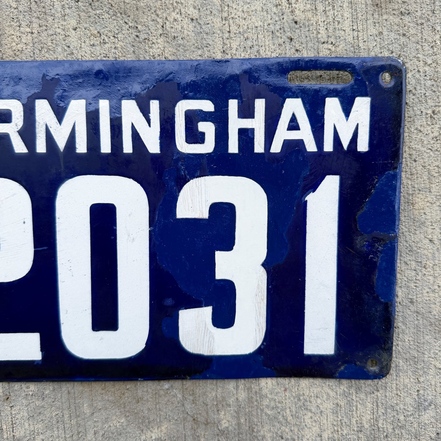 1911 Birmingham Alabama Porcelain License Plate City Auto Tag 2031