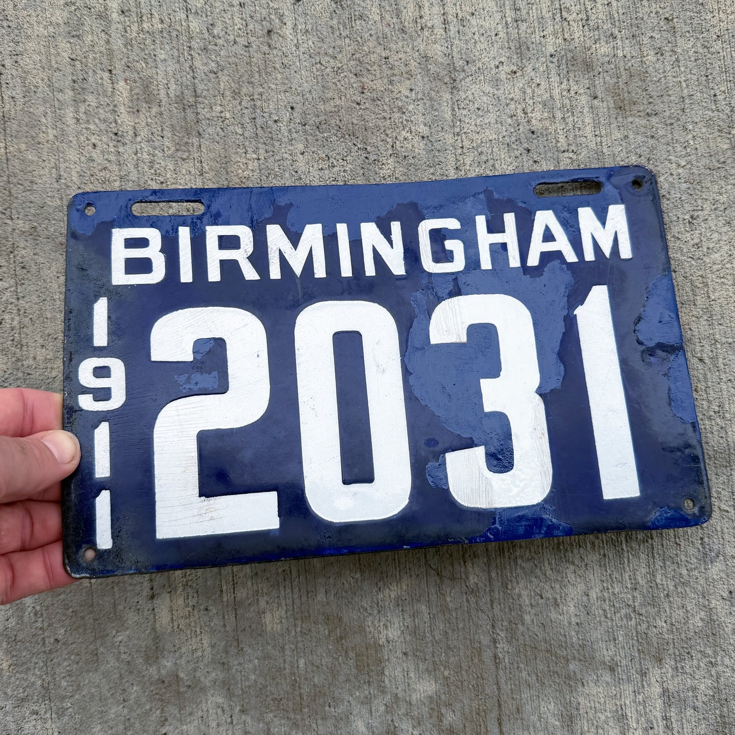 1911 Birmingham Alabama Porcelain License Plate City Auto Tag 2031