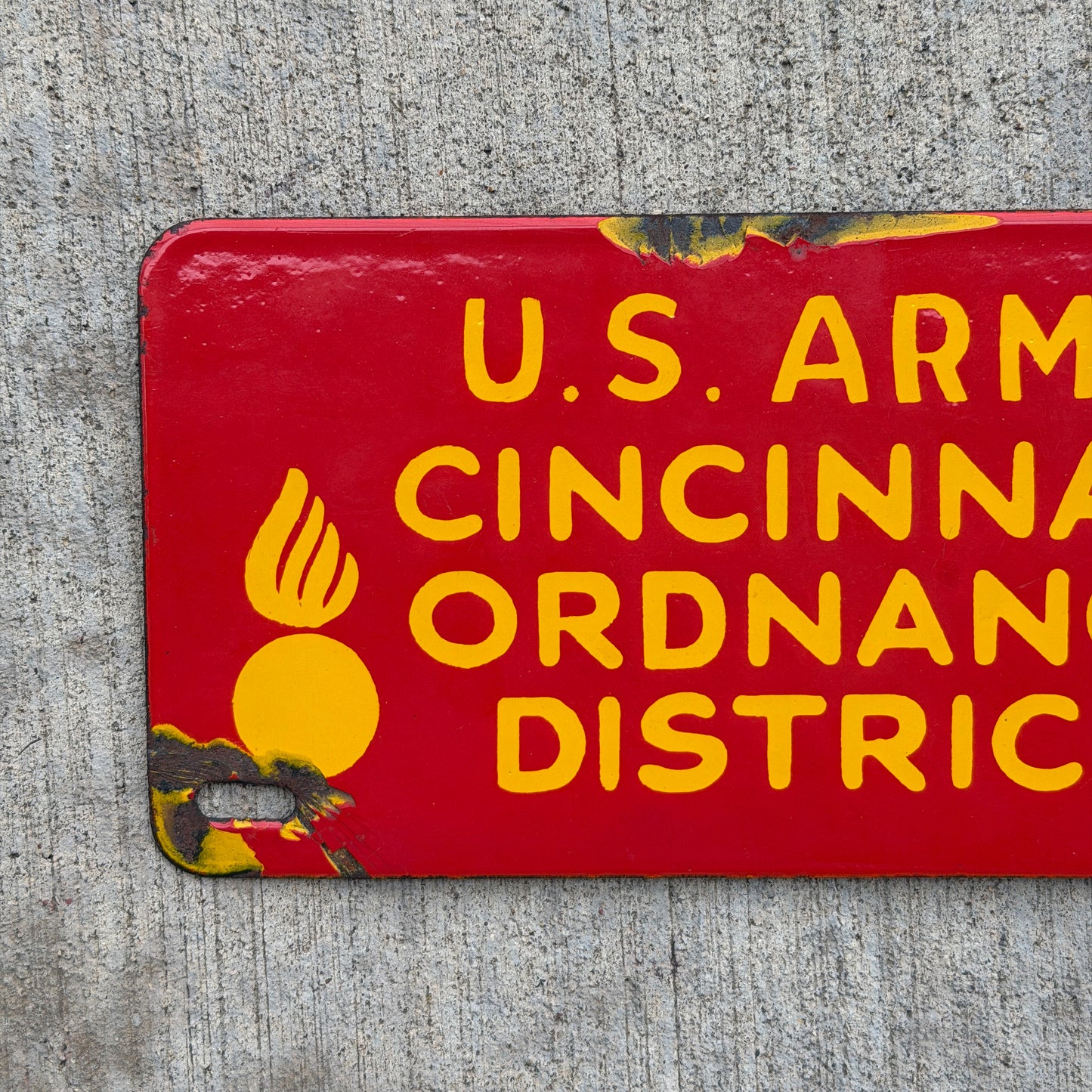 1940 Era Cincinnati Ordnance District Ohio Porcelain Auto Tag High Quality WWII Military