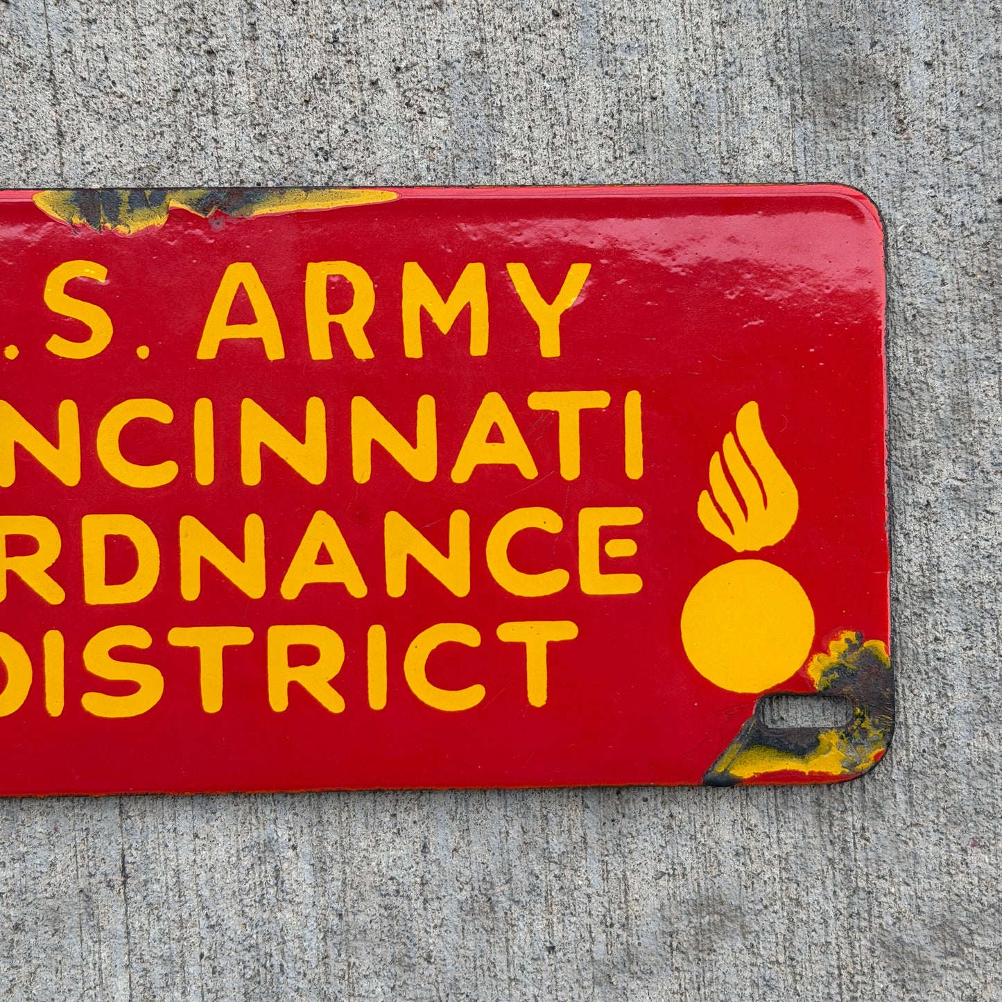 1940 Era Cincinnati Ordnance District Ohio Porcelain Auto Tag High Quality WWII Military