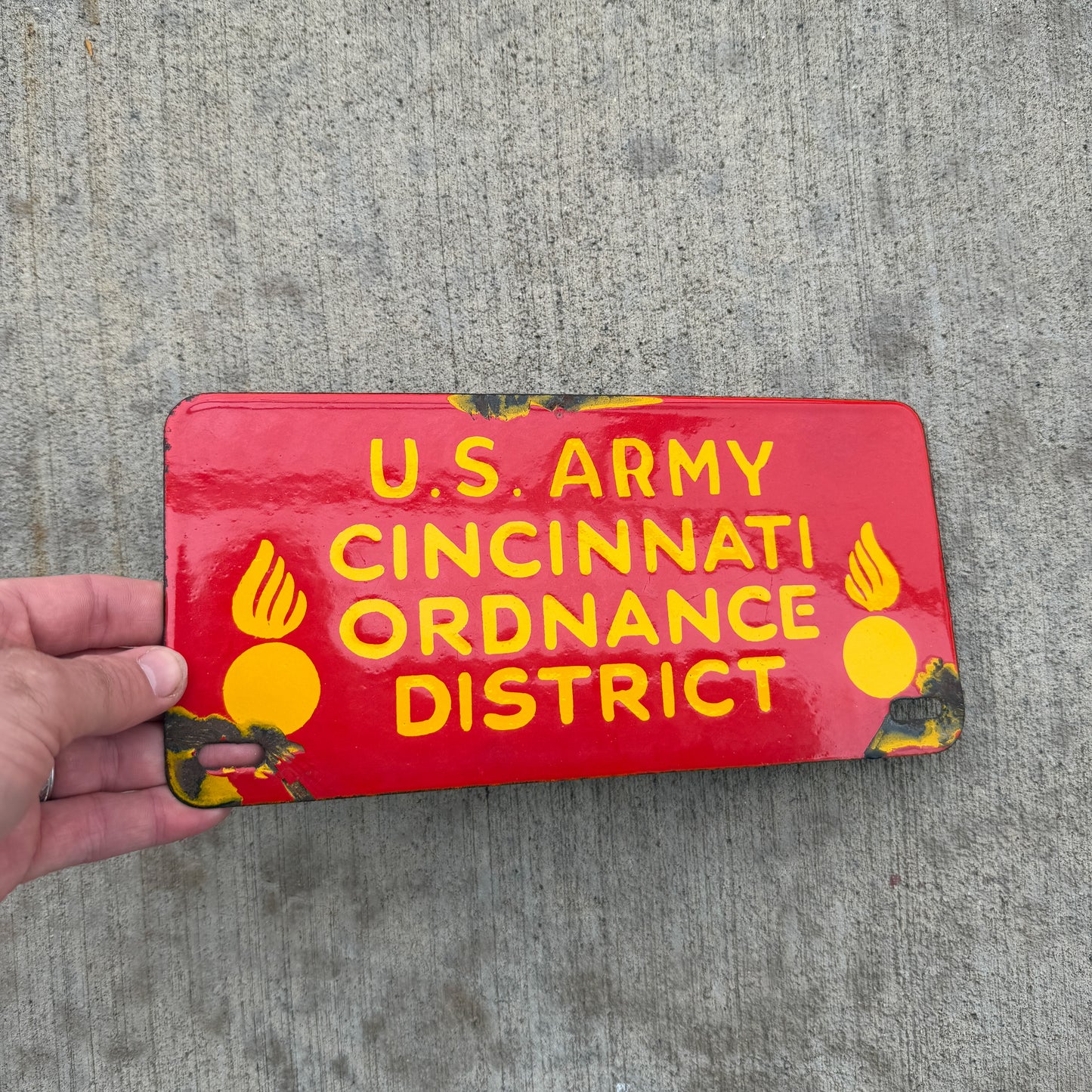 1940 Era Cincinnati Ordnance District Ohio Porcelain Auto Tag High Quality WWII Military
