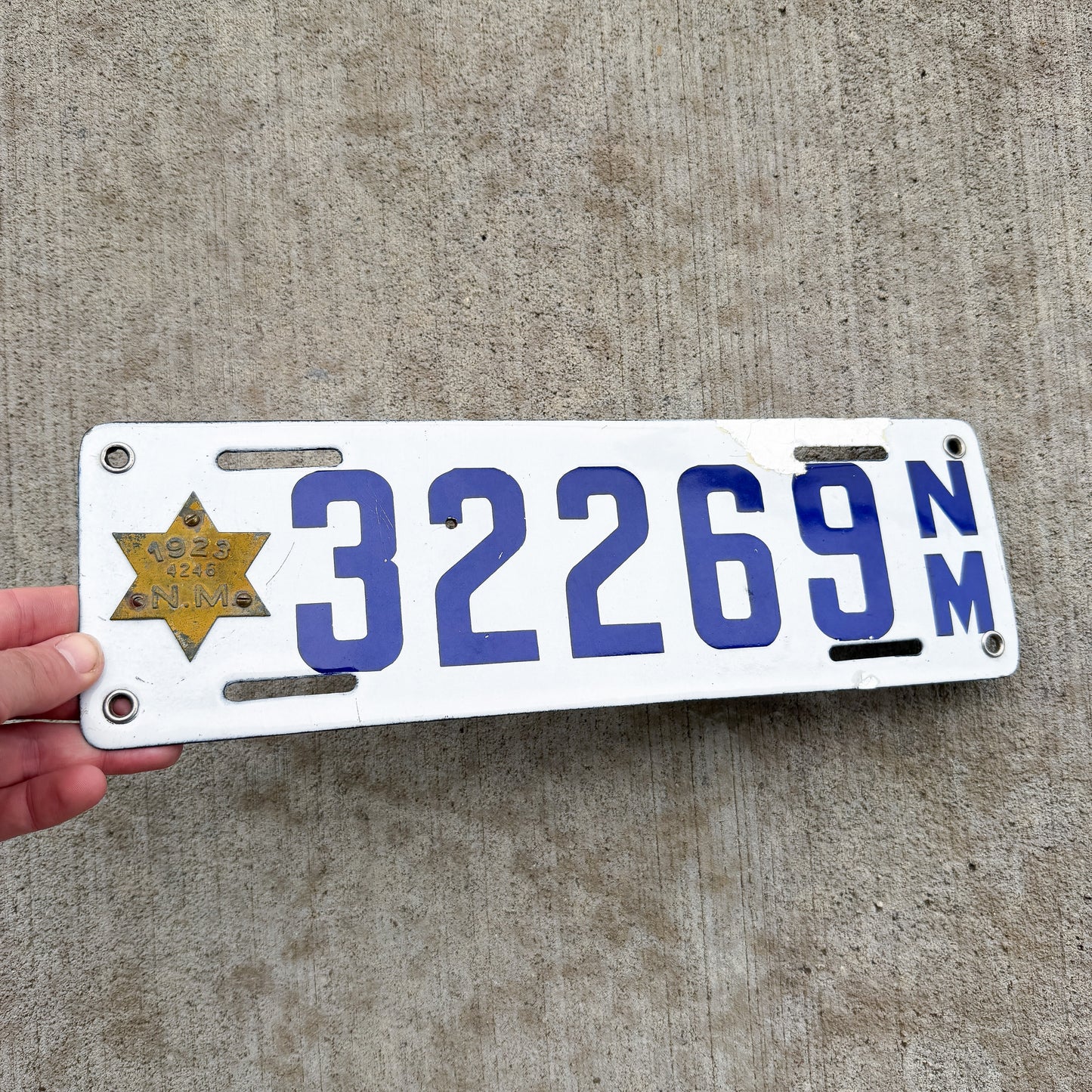 1920 1923 New Mexico Porcelain License Plate Auto Tag Star Tab High Quality 32269