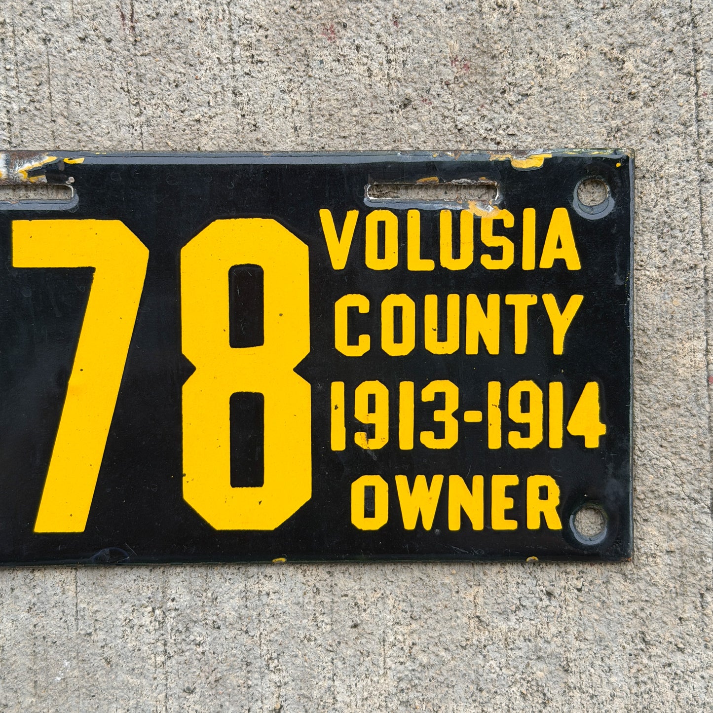 1913 Volusia County Florida Porcelain City License Plate Auto Tag High Quality 578