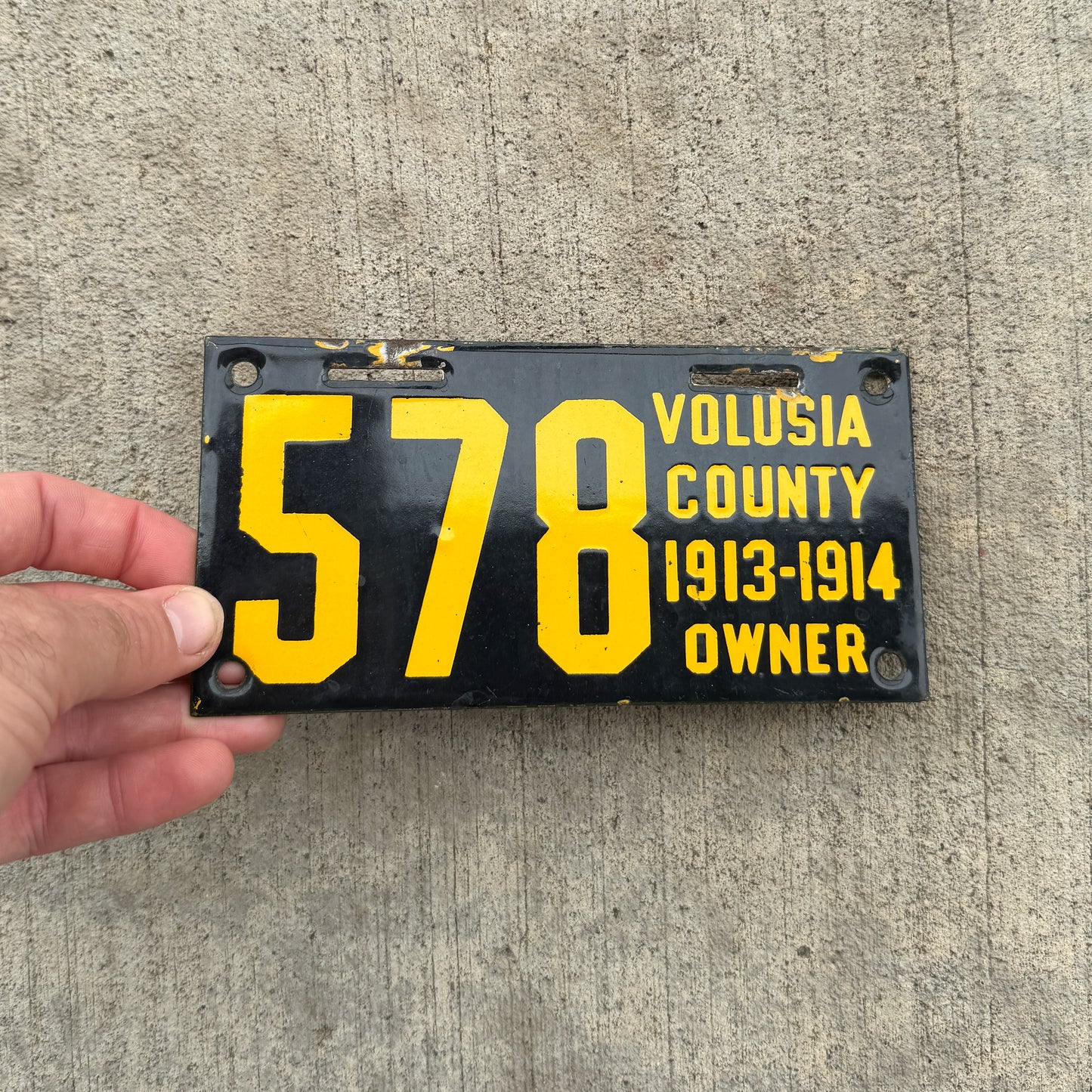 1913 Volusia County Florida Porcelain City License Plate Auto Tag High Quality 578