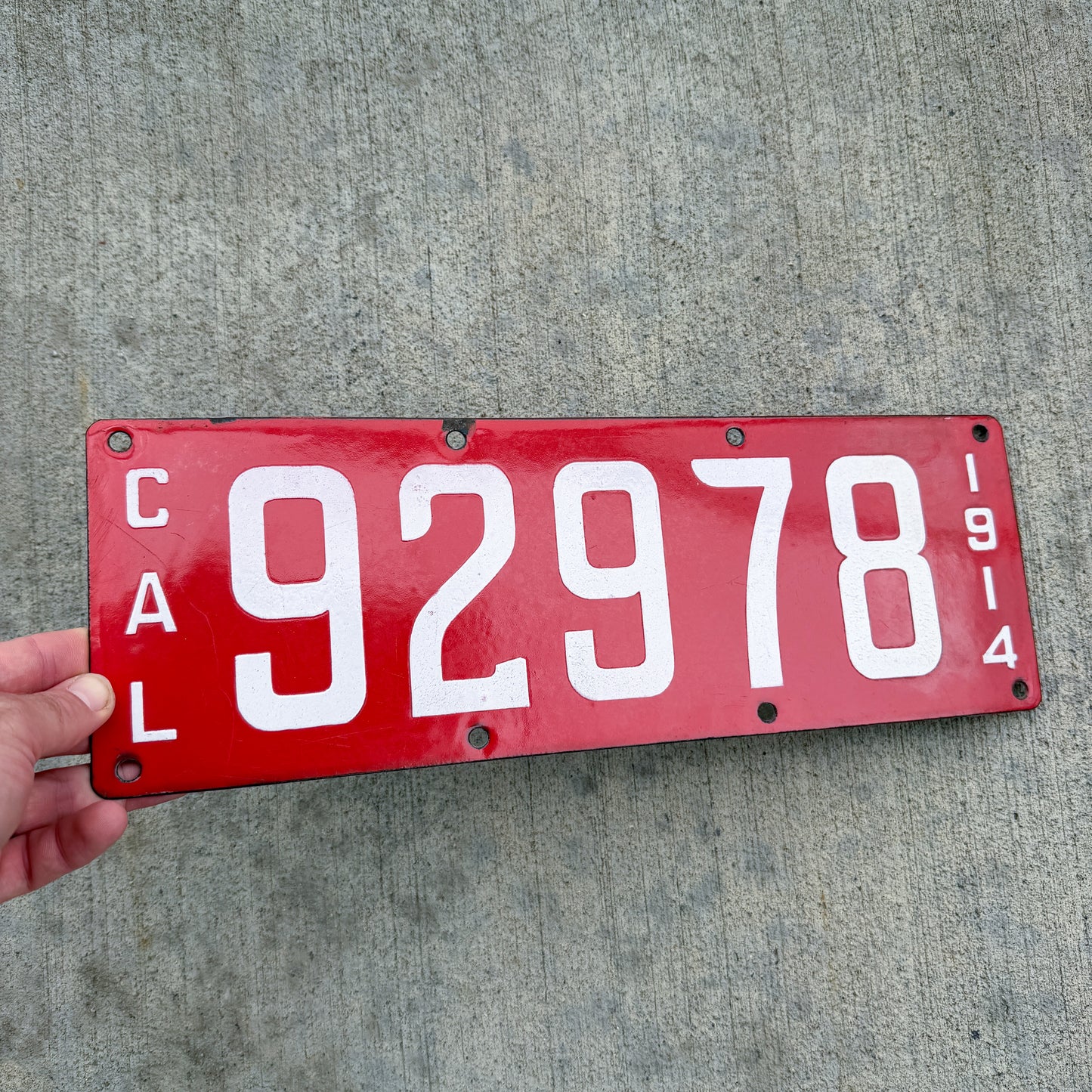 1914 California Porcelain License Plate Auto Tag High Quality 92978