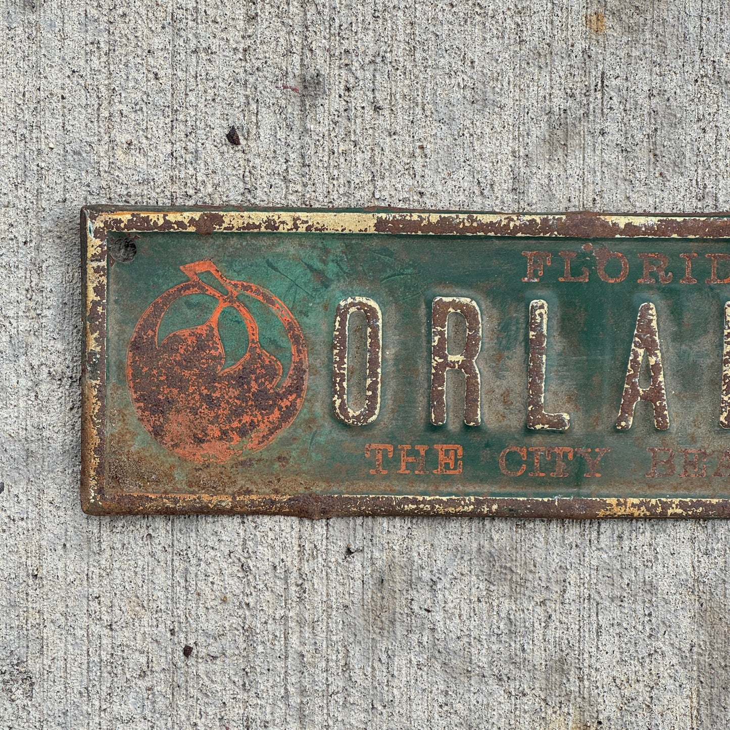 1940 Era Orlando Florida License Plate Topper Auto Tag The City Beautiful with Oranges