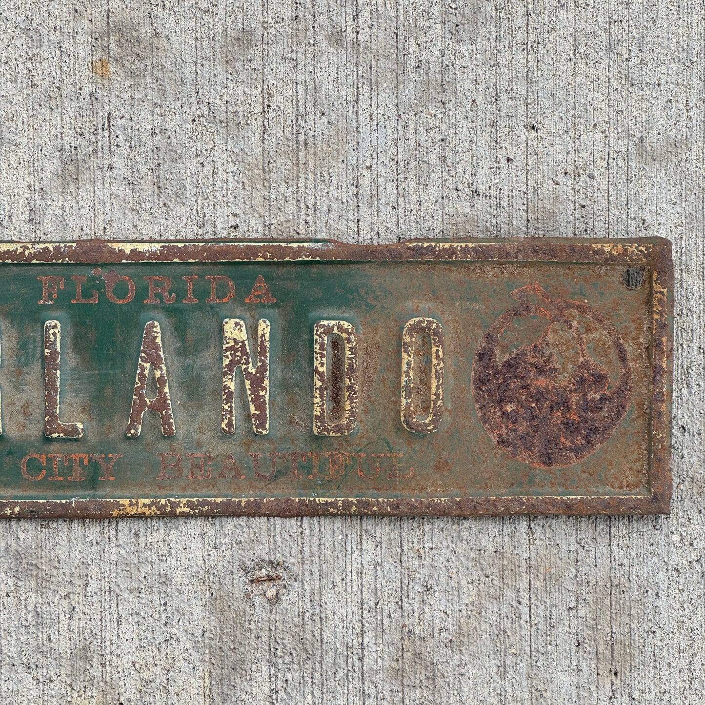 1940 Era Orlando Florida License Plate Topper Auto Tag The City Beautiful with Oranges