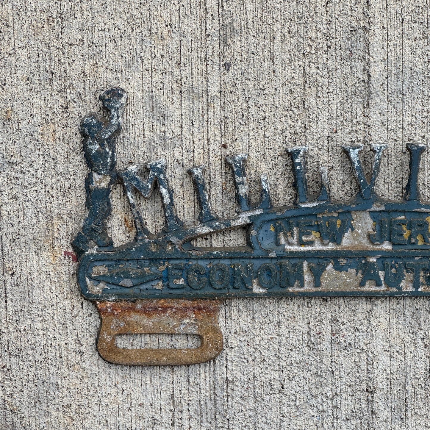 1960 Era Millville New Jersey License Plate Topper Auto Tag Economy Auto Stores