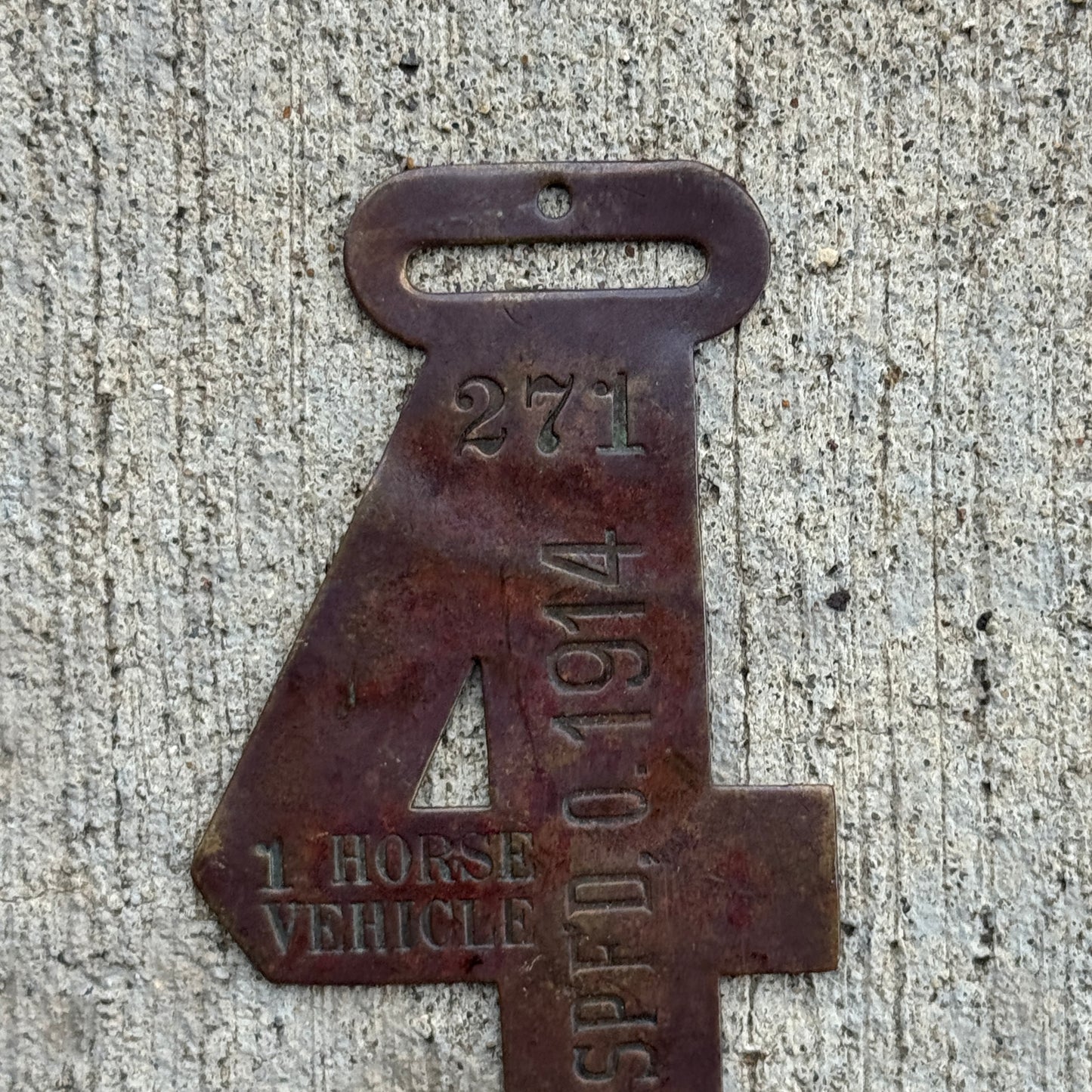 1914 Springfield Ohio 1 Horse Vehicle Auto Tag 271