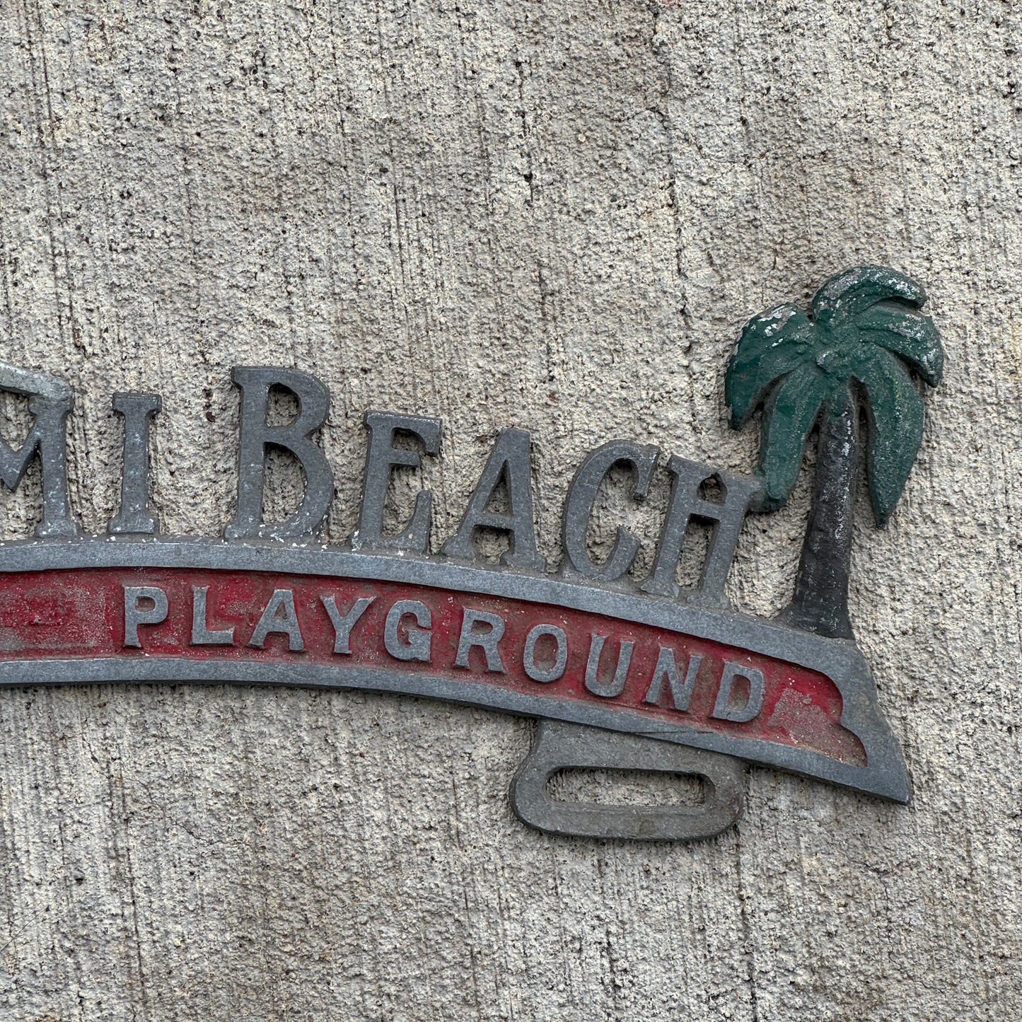 1960 Era Miami Beach Florida License Plate Topper Auto Tag World's Playground Cast Aluminum