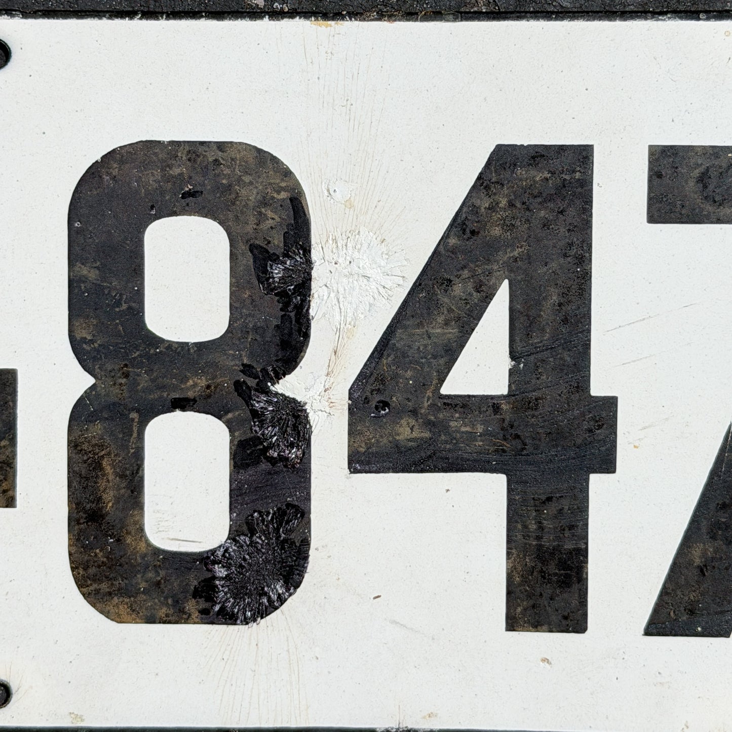 1910 Michigan Porcelain License Plate Auto Tag Low Number Four Digit 8476