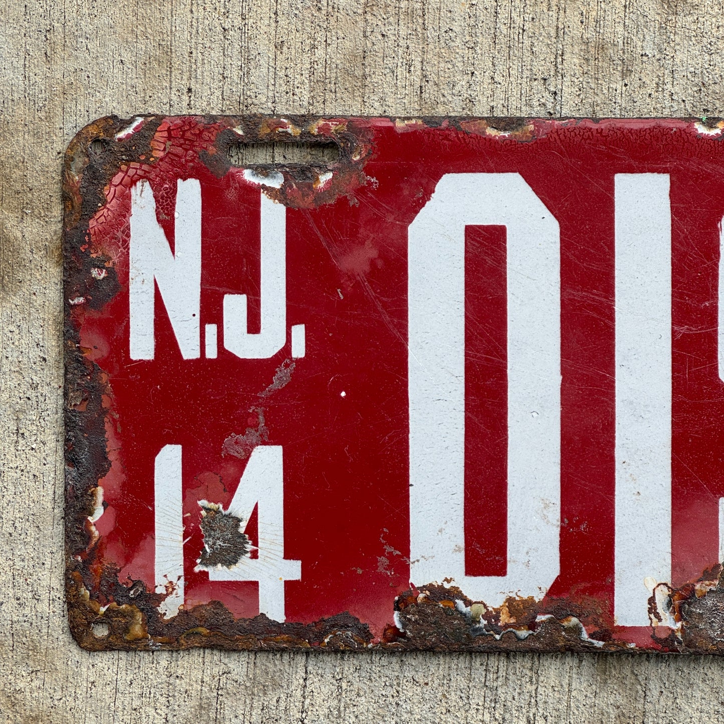1914 New Jersey Porcelain Temporary License Plate Auto Tag Hard to Find Type 0197