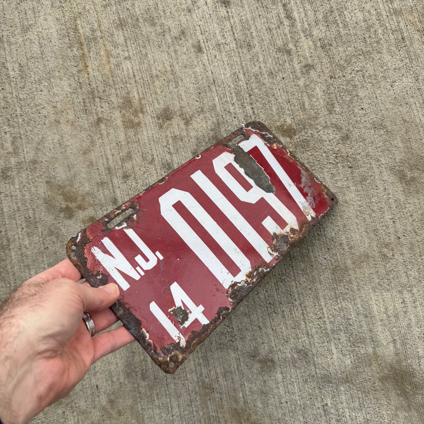 1914 New Jersey Porcelain Temporary License Plate Auto Tag Hard to Find Type 0197