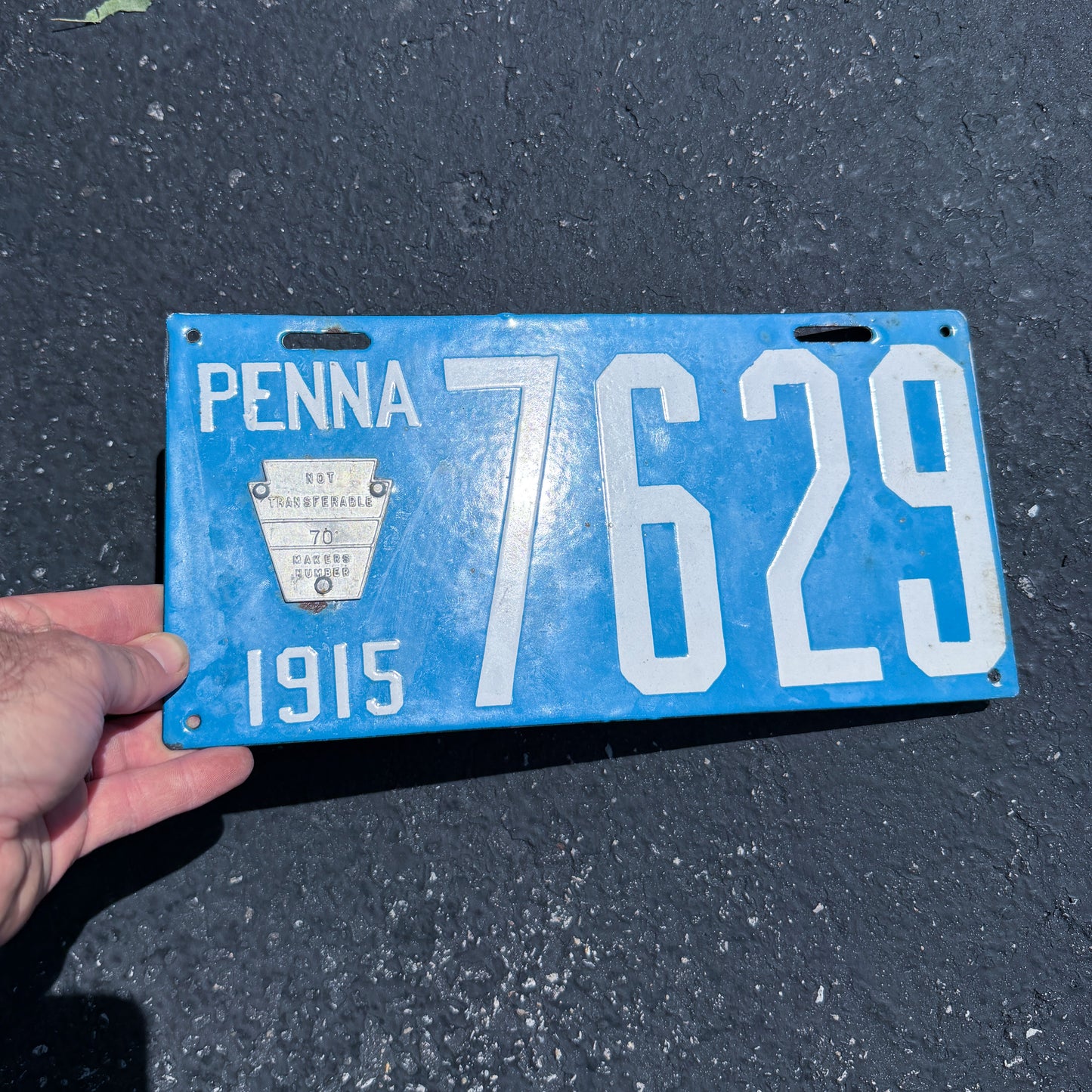1915 Pennsylvania Porcelain License Plate Auto Tag High Quality Low Number Four Digit 7629