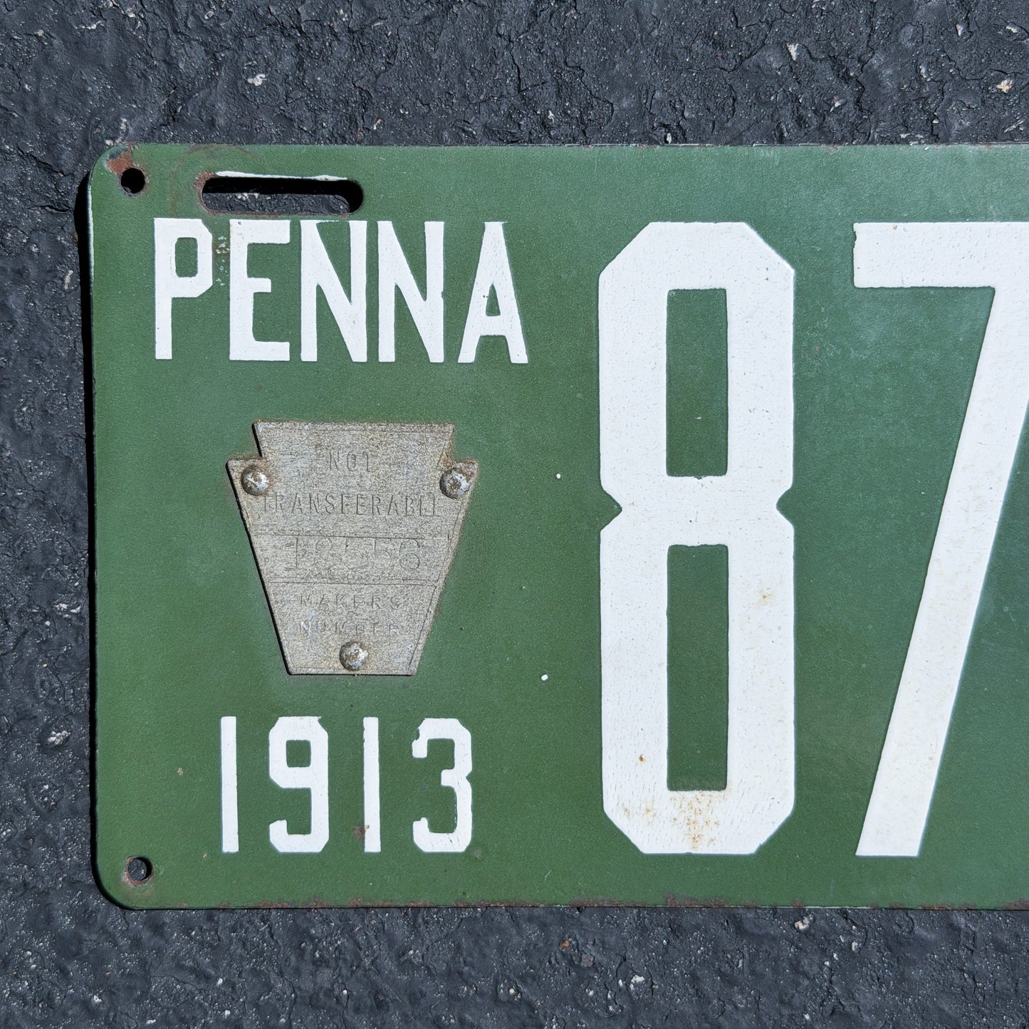 1913 Pennsylvania Porcelain License Plate Auto Tag High Quality Low Number Four Digit 8703