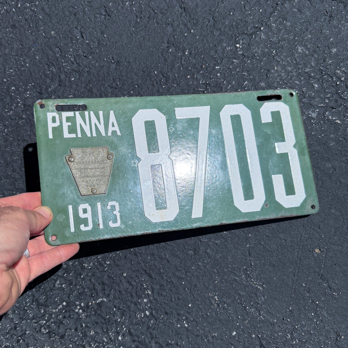 1913 Pennsylvania Porcelain License Plate Auto Tag High Quality Low Number Four Digit 8703