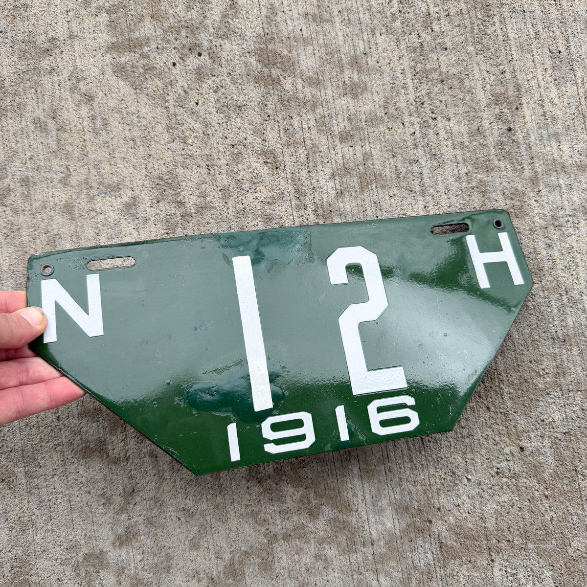 1916 New Hampshire Porcelain Visitor License Plate Auto Tag Non Resident Low Number Two Digit 12