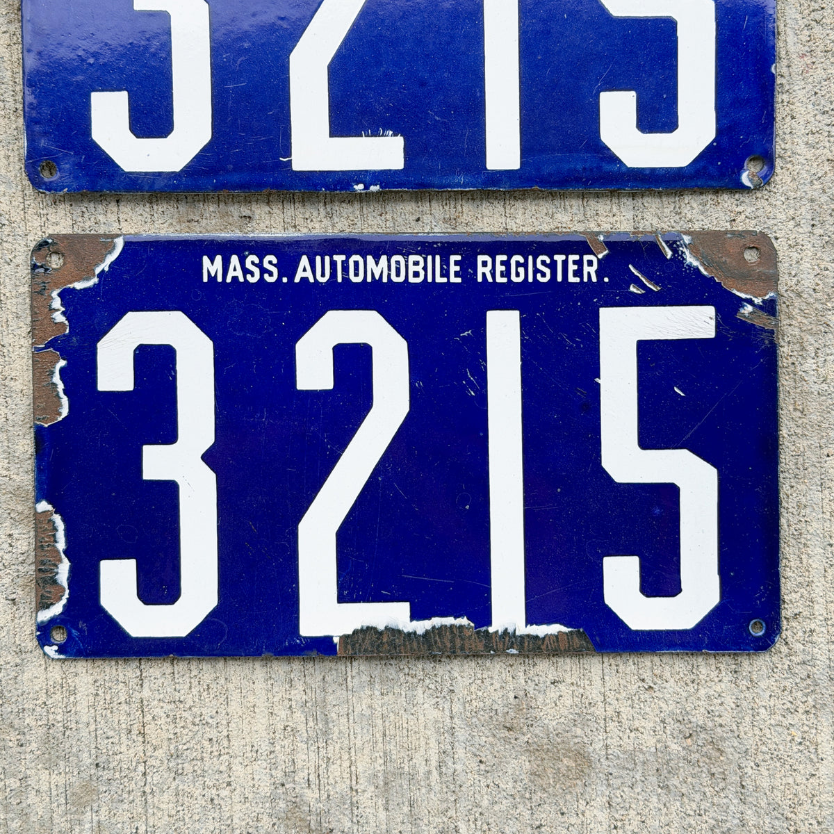 1903 Massachusetts Porcelain License Plate Pair Auto Tag Low Number Four Digit 3215