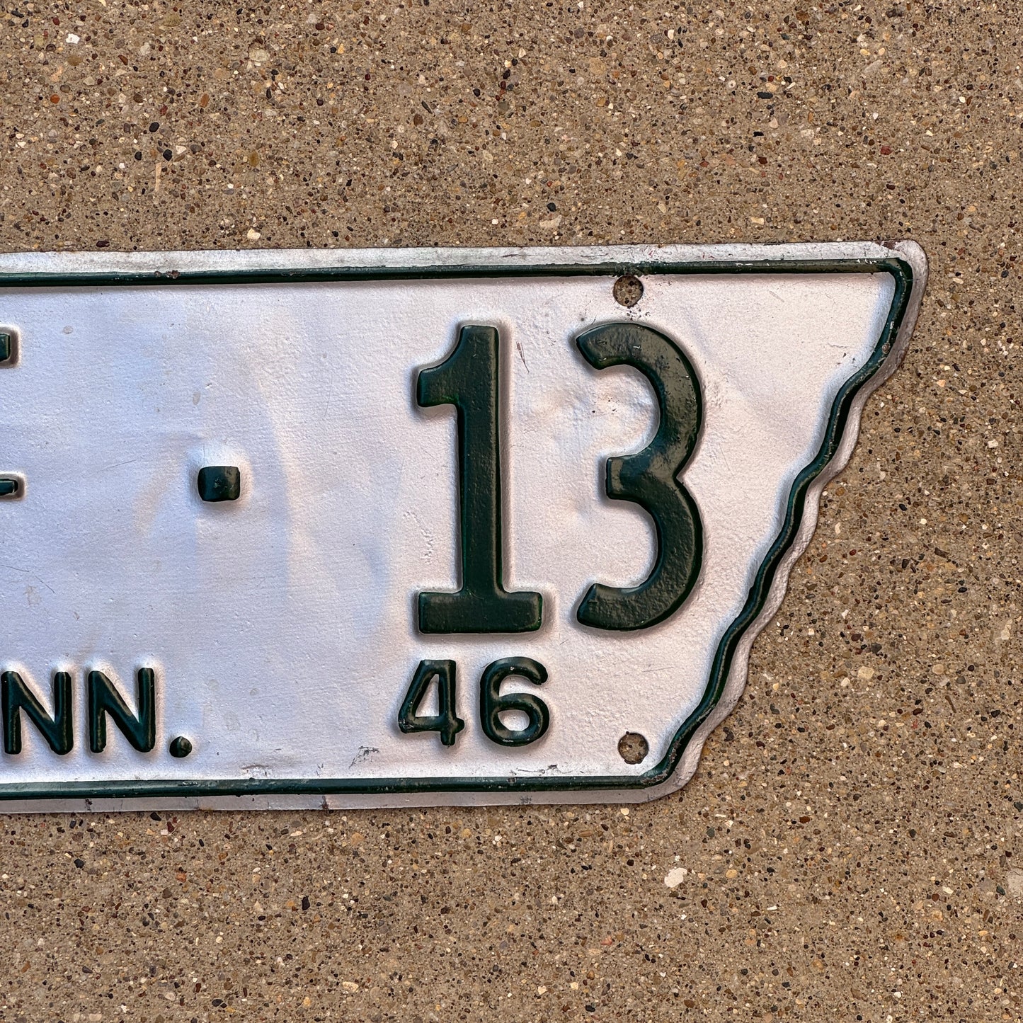 1946 Tennessee Farm License Plate Auto Tag State Shape Lucky 13 3 F1 13