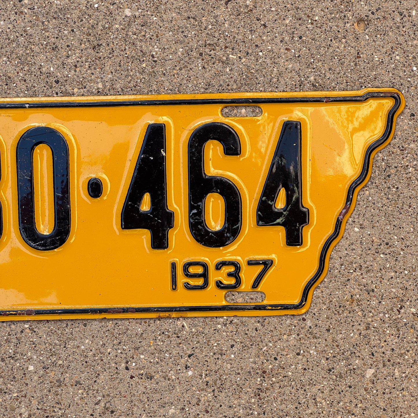 1937 Tennessee License Plate Auto Tag State Shape C 30 464