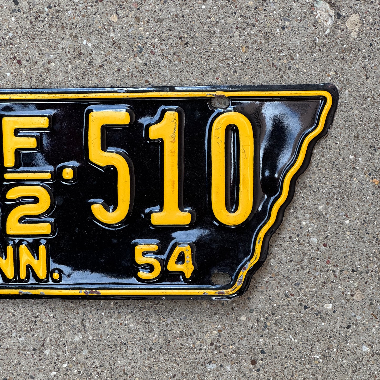 1954 Tennessee Farm License Plate Auto Tag State Shape 17 F2 510