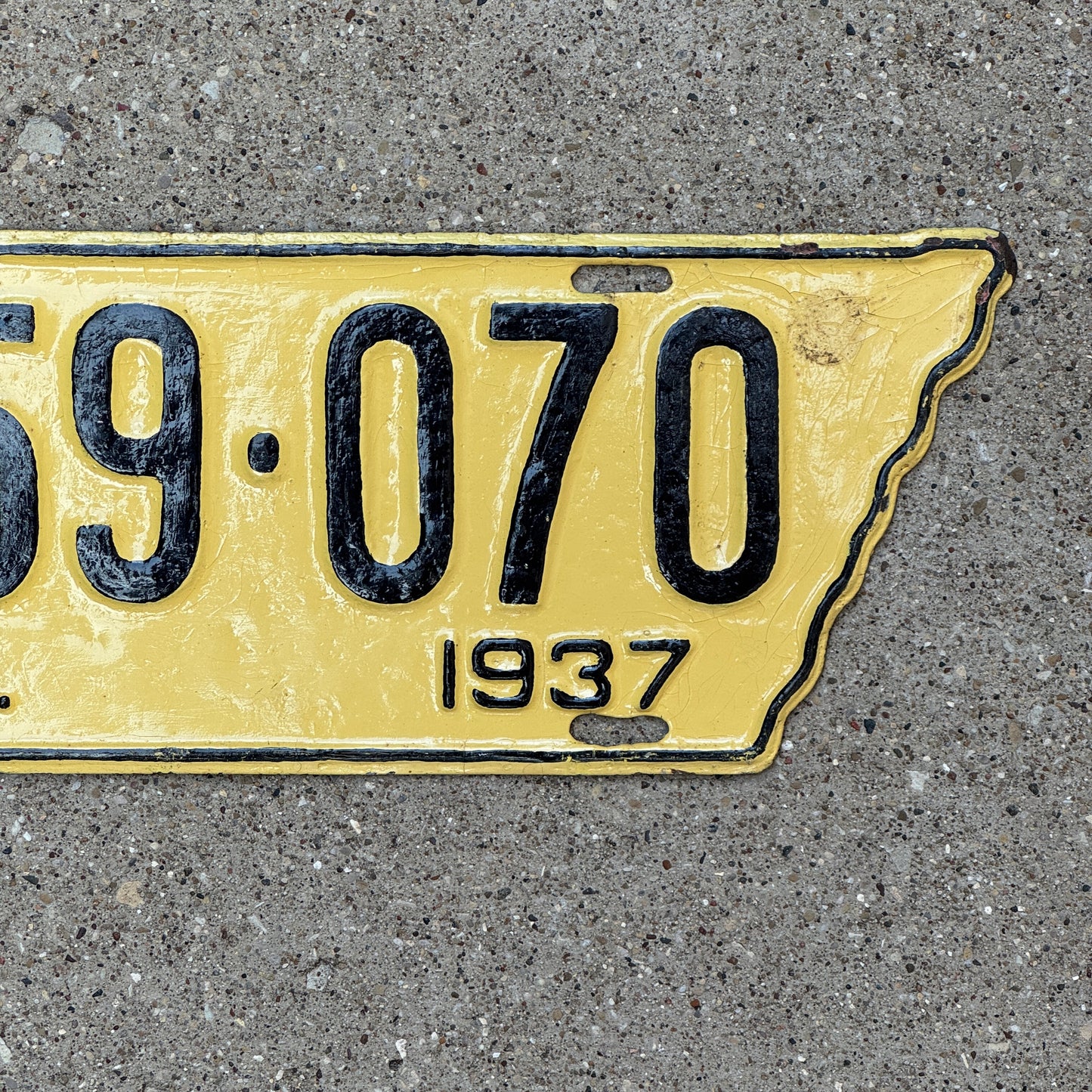 1937 Tennessee Truck License Plate Auto Tag State Shape 1 59 070