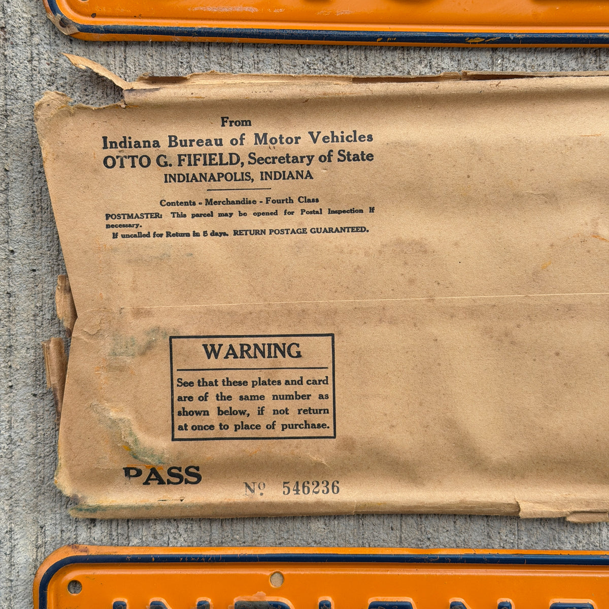 1931 Indiana License Plate Pair Auto Tag Ford Model A Year NOS with Envelope 546 236