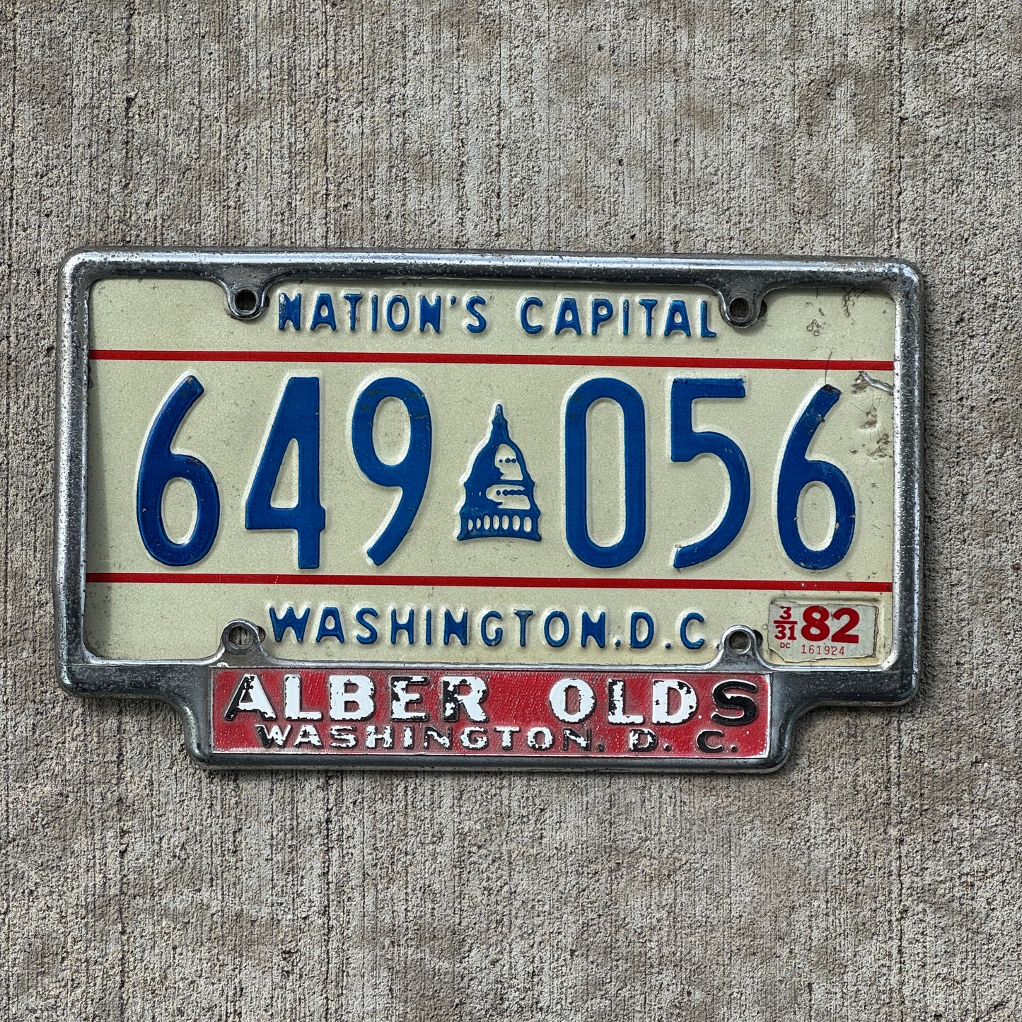1960 Era Alber Olds Washington DC License Plate Frame Auto Tag Oldsmobile Dealer Dealership