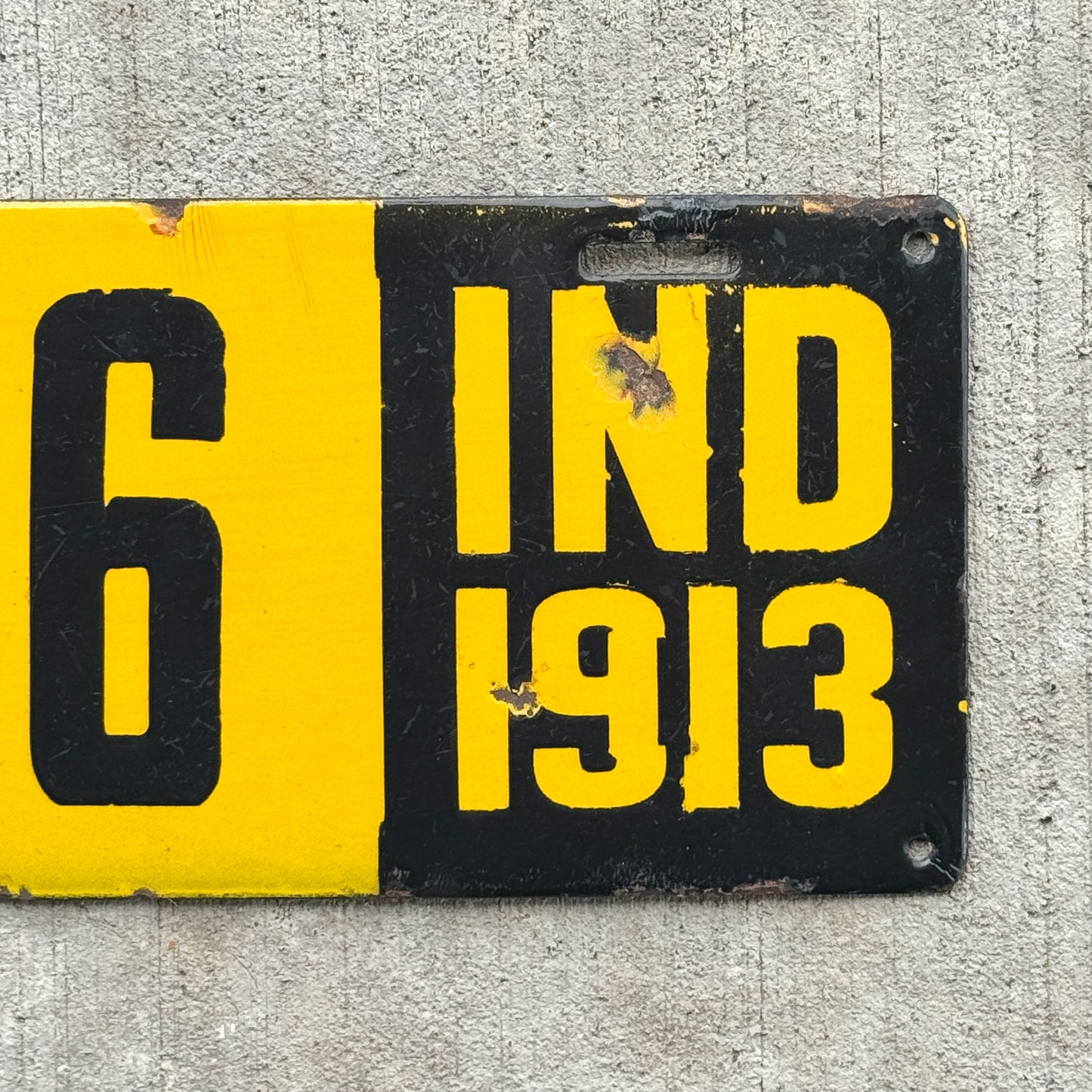 1913 Indiana Porcelain Manufacturer License Plate Auto Tag High Quality First Issue M 106