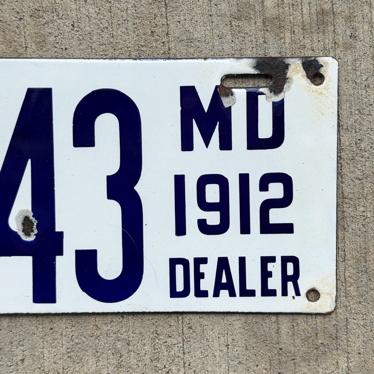 1912 Maryland Porcelain Dealer License Plate Auto Tag High Quality Type 2 A 143