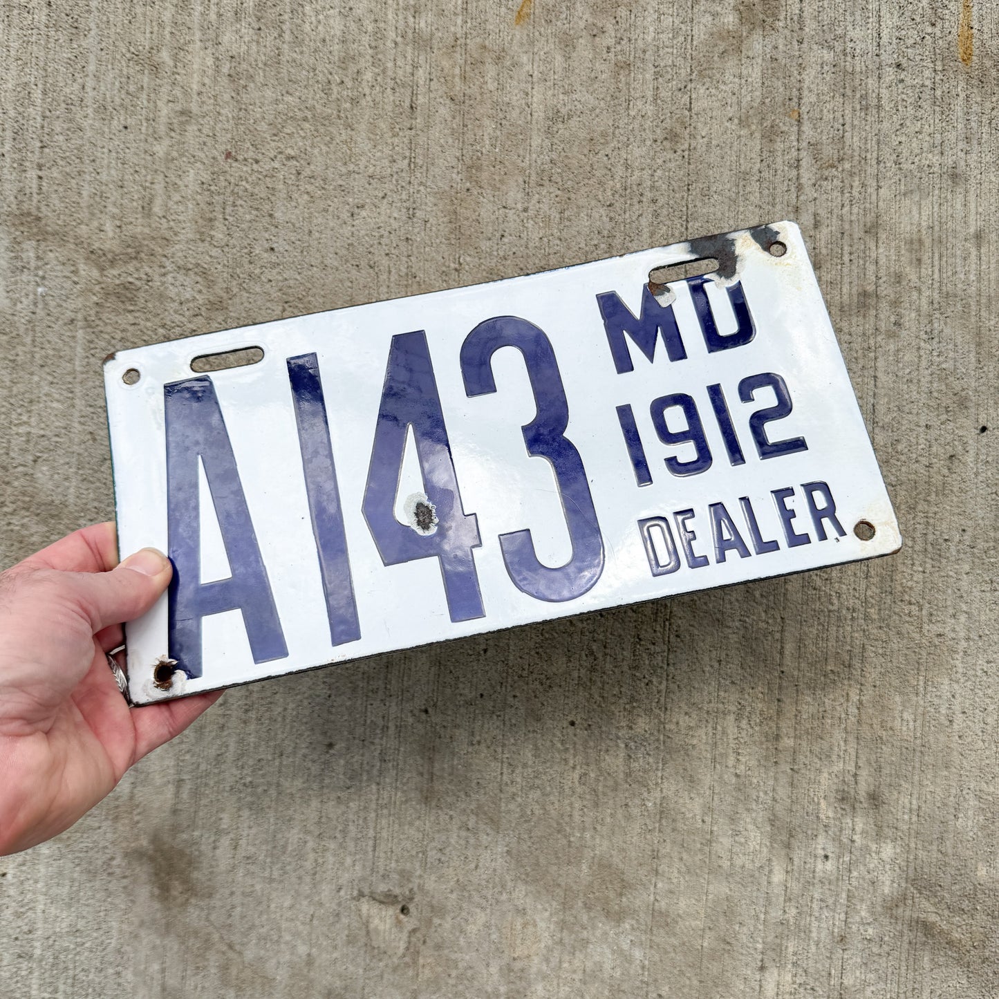 1912 Maryland Porcelain Dealer License Plate Auto Tag High Quality Type 2 A 143