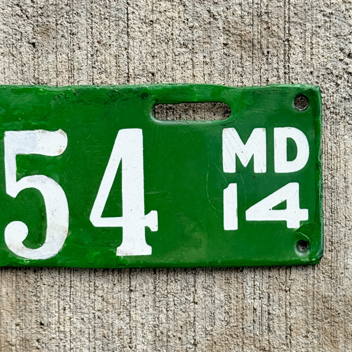 1914 Maryland Porcelain Motorcycle License Plate Auto Tag Low Number Three Digit Type 1 754