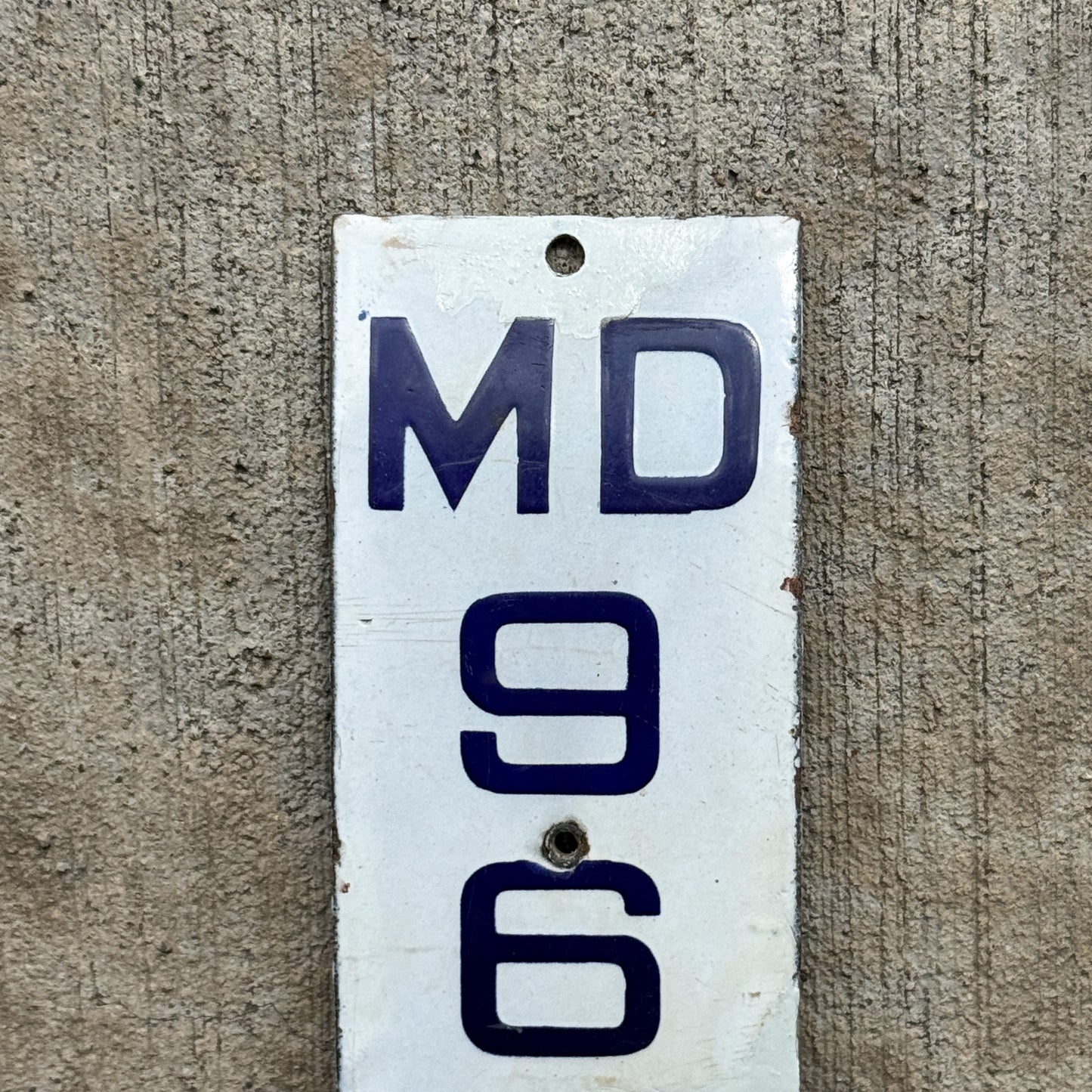 1912 Maryland Porcelain Motorcycle License Plate Auto Tag Low Number Three Digit Curved 963