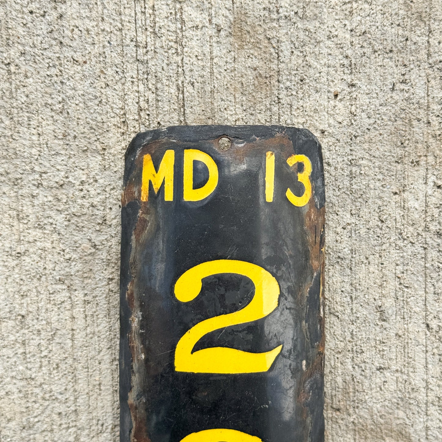 1913 Maryland Porcelain Motorcycle License Plate Auto Tag Low Number Three Digit Curved 293